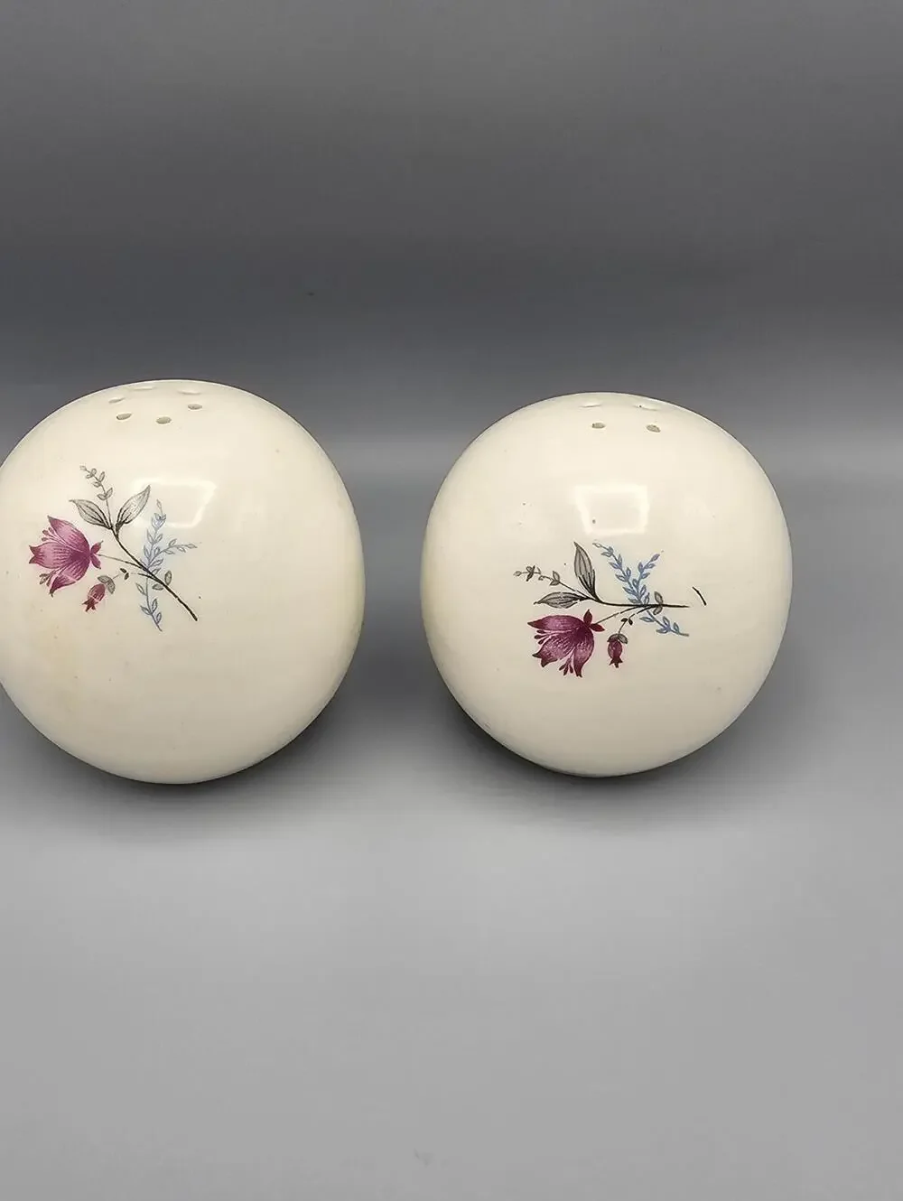 Vintage Cream Ceramic Floral Salt and Pepper Shakers Pair